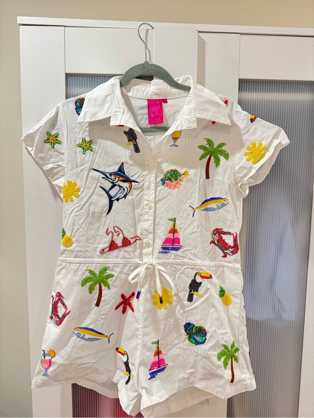 Queen of Sparkles Tropical Sequin Romper Size XS NWOT